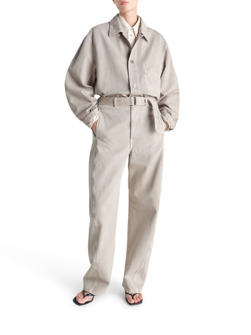 TWISTED COTTON TWILL TROUSERS WITH BELT