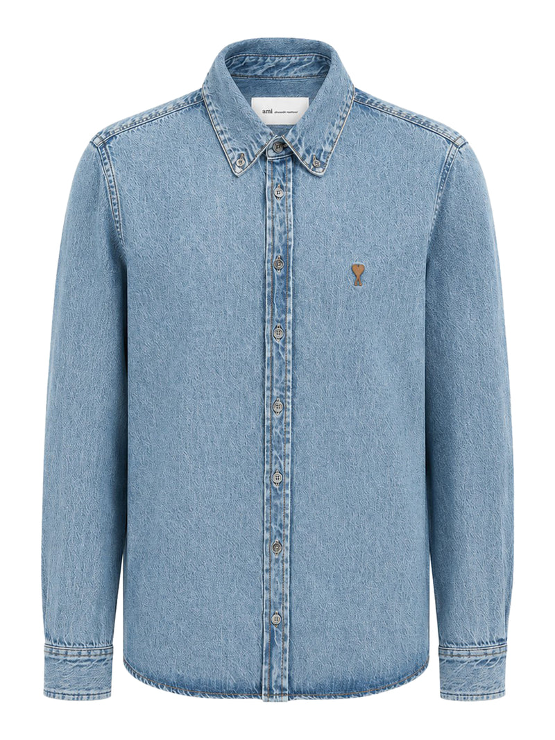 LIGHT DENIM BUTTON-DOWN SHIRT WITH AMI DE COEUR