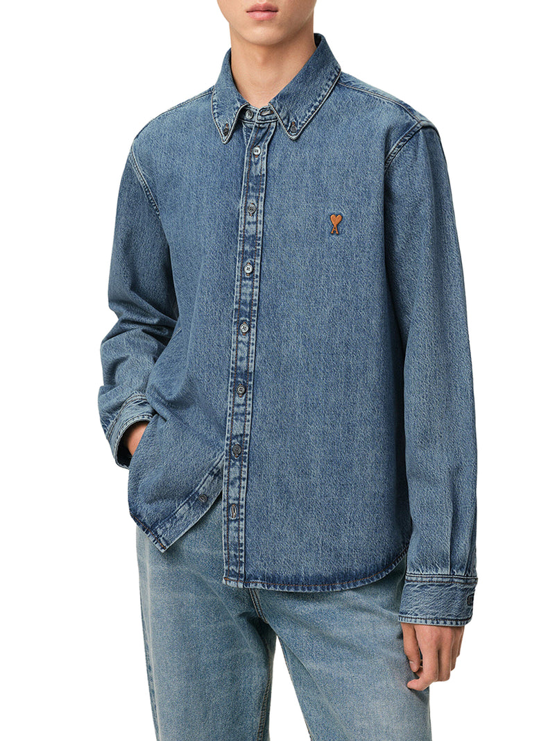 LIGHT DENIM BUTTON-DOWN SHIRT WITH AMI DE COEUR