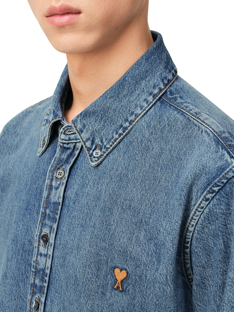 LIGHT DENIM BUTTON-DOWN SHIRT WITH AMI DE COEUR