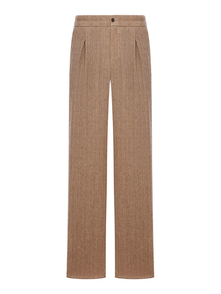 SINGLE-PLEATED TROUSERS IN MOULINÉ JACQUARD LINEN