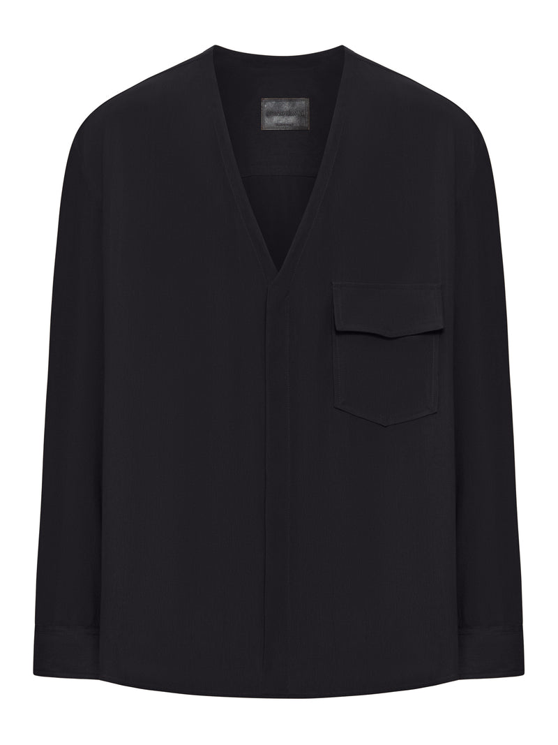 VISCOSE BLOUSE WITH V-NECK AND PATCH POCKET