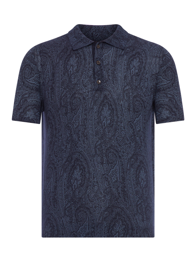 COTTON BLEND POLO SHIRT WITH FLORAL PAISLEY PATTERN
