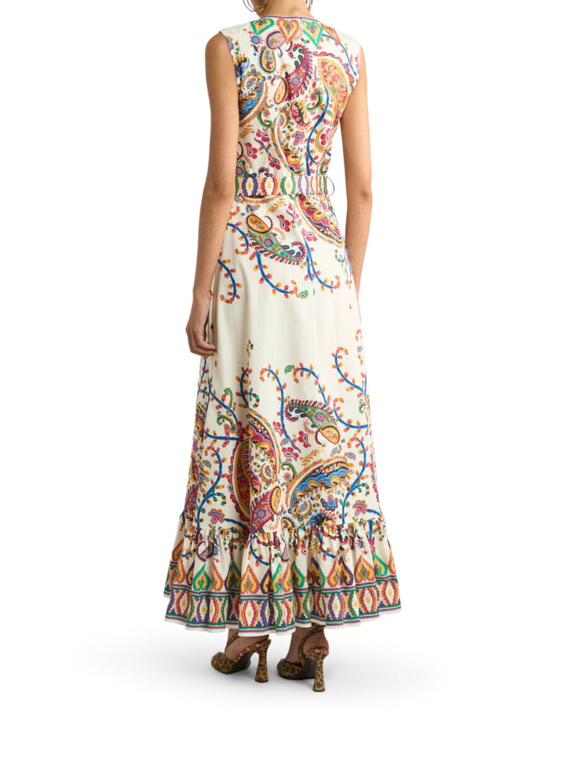 LONG COTTON DRESS WITH FLORAL PAISLEY PRINT