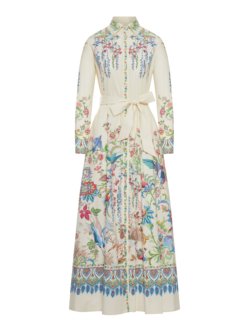 LONG SILK CHEMISIER DRESS WITH FLORAL PRINT AND BELT