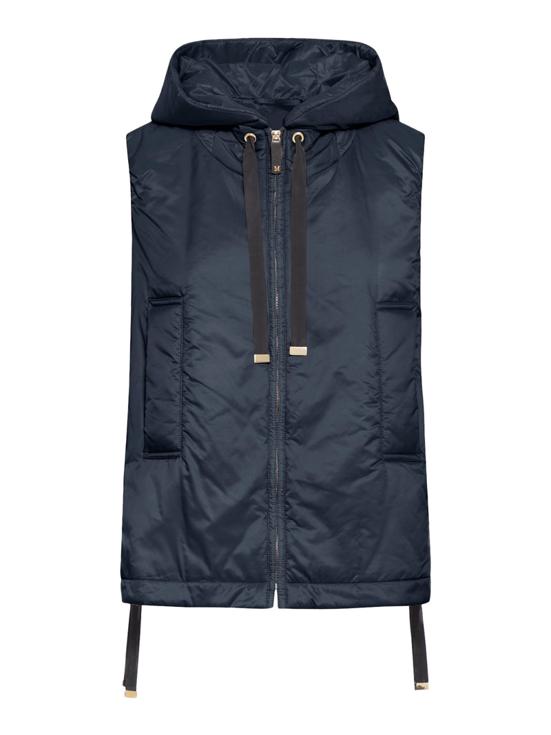 PADDED VEST WITH HOOD IN WATERPROOF CANVAS