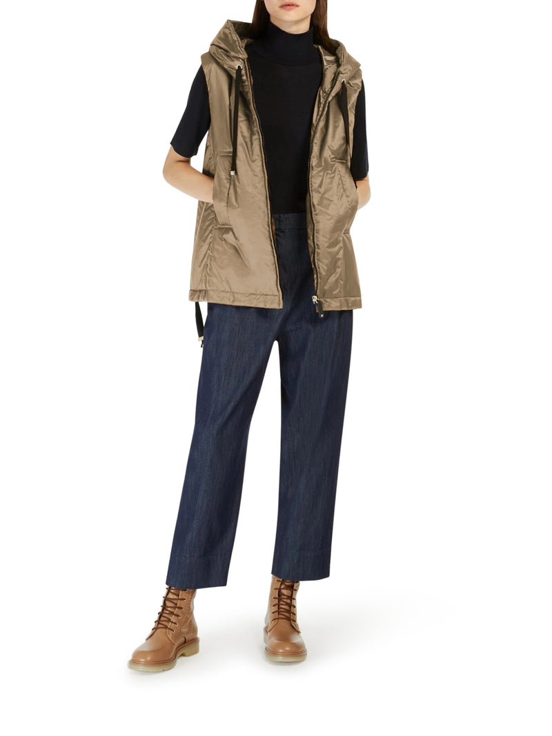 PADDED VEST WITH HOOD IN WATERPROOF CANVAS