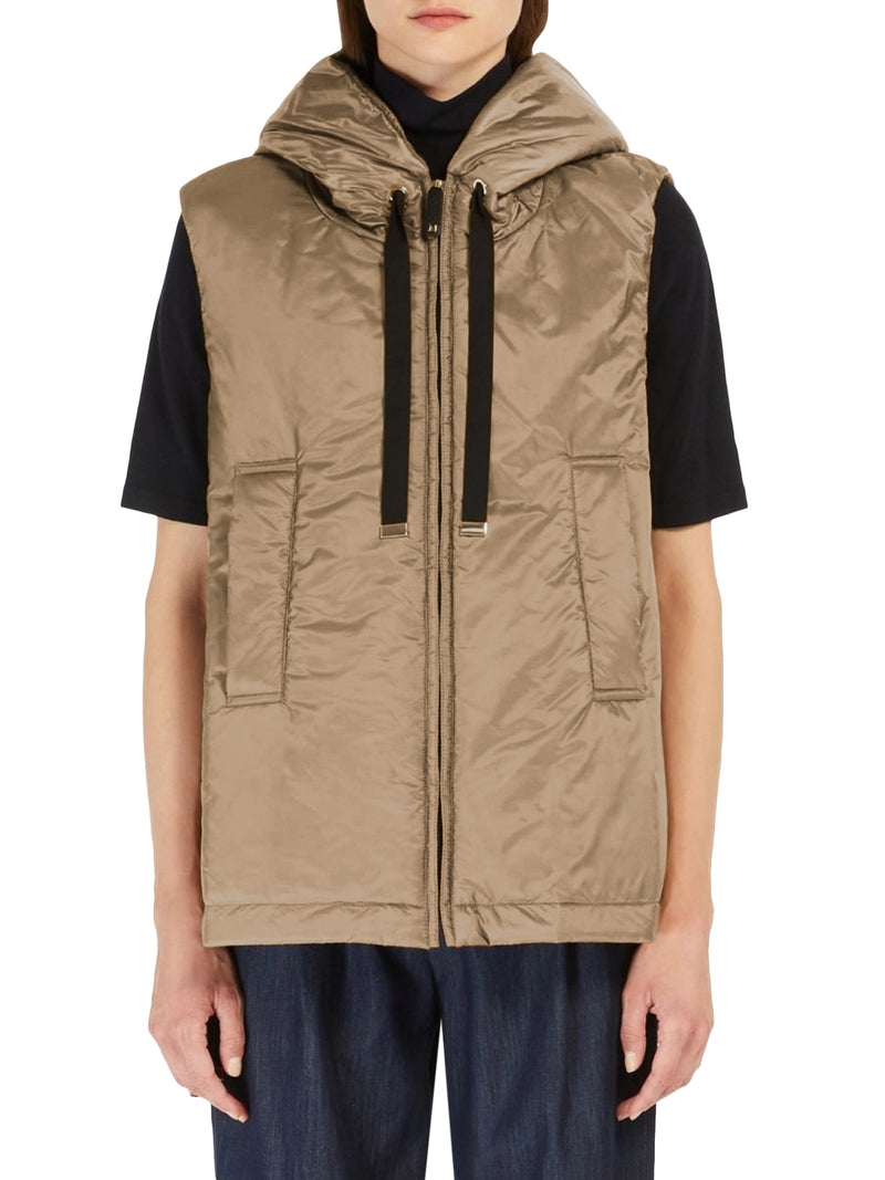 PADDED VEST WITH HOOD IN WATERPROOF CANVAS