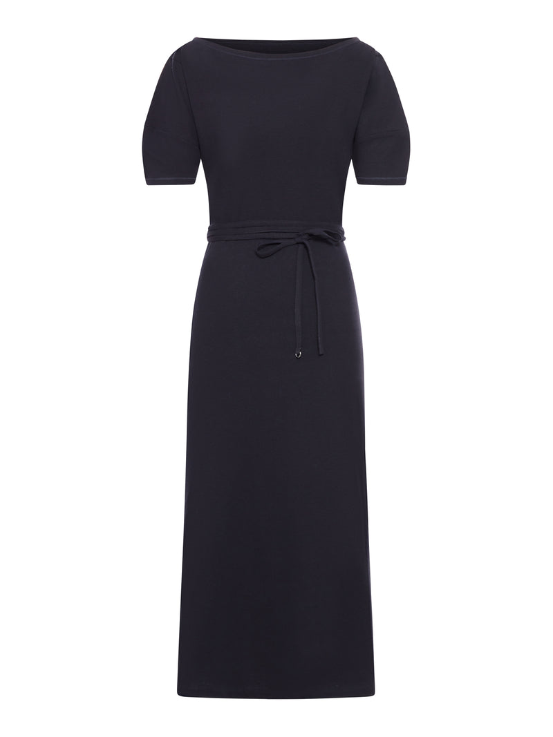 OFF-SHOULDER DRESS IN HEAVY LINEN AND COTTON JERSEY