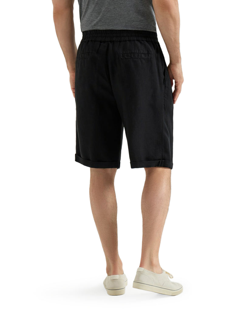 GARMENT DYED LINEN GABARDINE BERMUDA SHORTS WITH DRAWSTRING AND DARTS