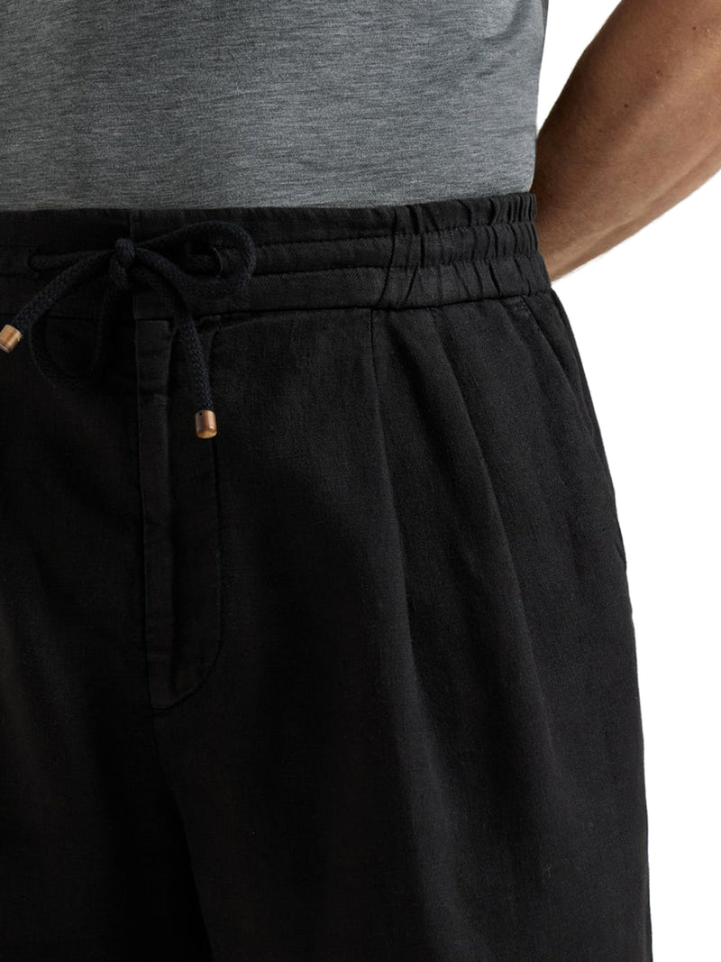 GARMENT DYED LINEN GABARDINE BERMUDA SHORTS WITH DRAWSTRING AND DARTS