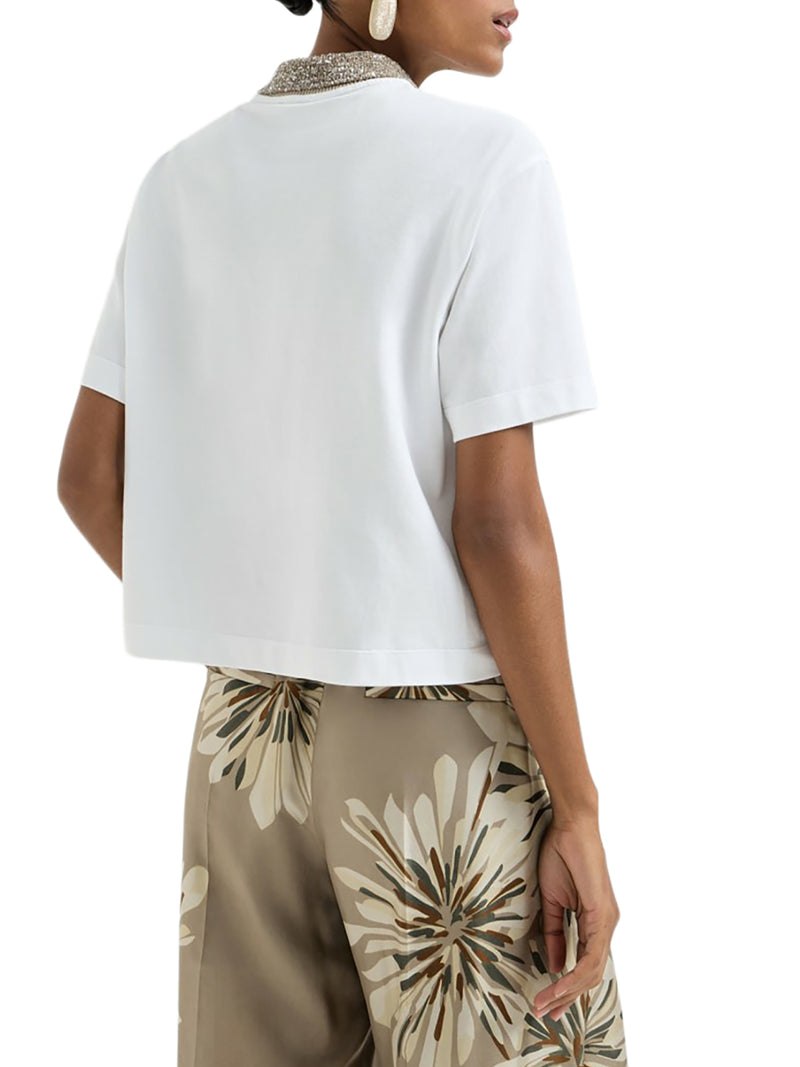 COTTON JERSEY POLO SHIRT WITH DAZZLING KNIT COLLAR