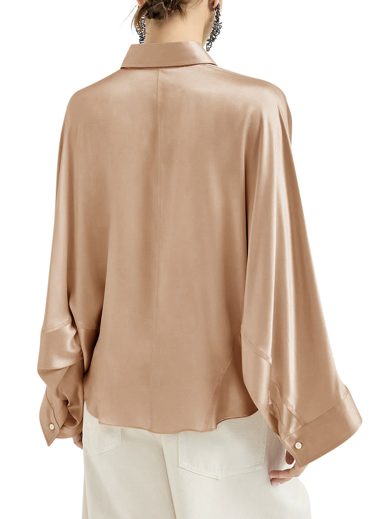STRETCH SILK SATIN SHIRT WITH MOBILE