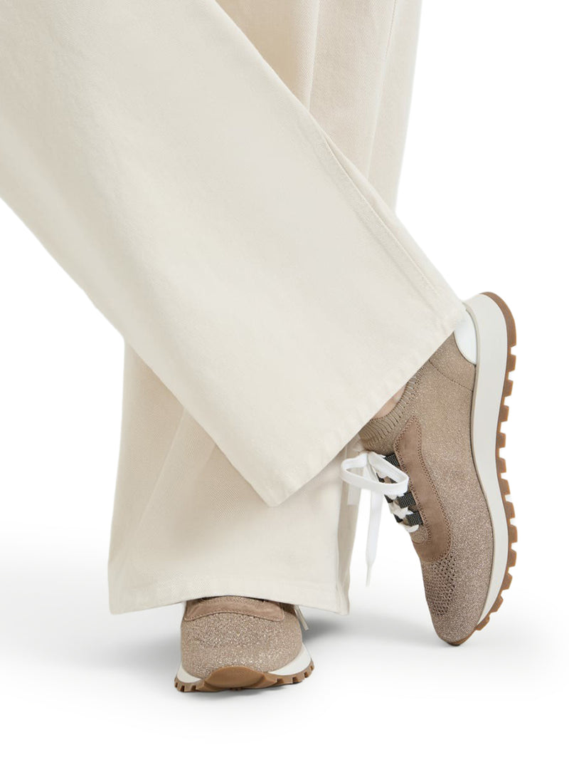 SPARKLING SUEDE AND COTTON MESH RUNNERS WITH SHINY EYELETS