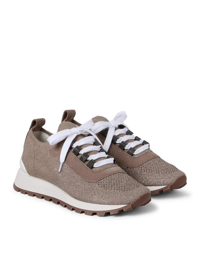 SPARKLING SUEDE AND COTTON MESH RUNNERS WITH SHINY EYELETS