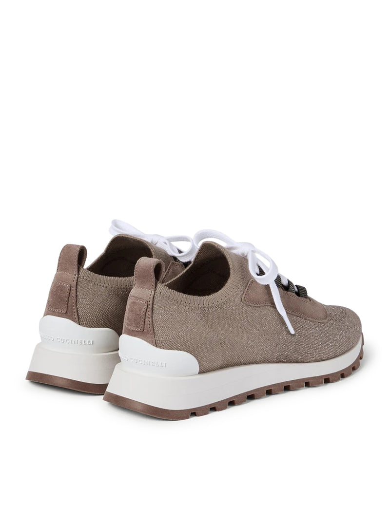 SPARKLING SUEDE AND COTTON MESH RUNNERS WITH SHINY EYELETS