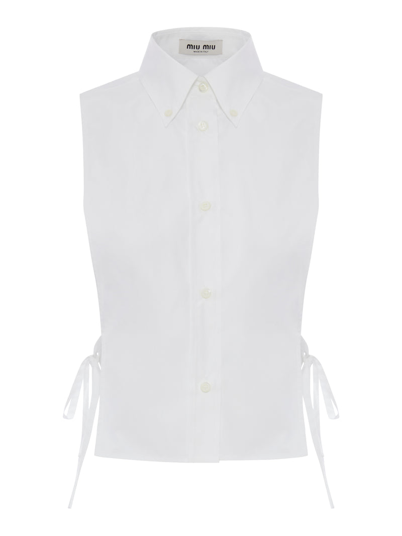 SLEEVELESS POPLIN SHIRT WITH RIBBONS