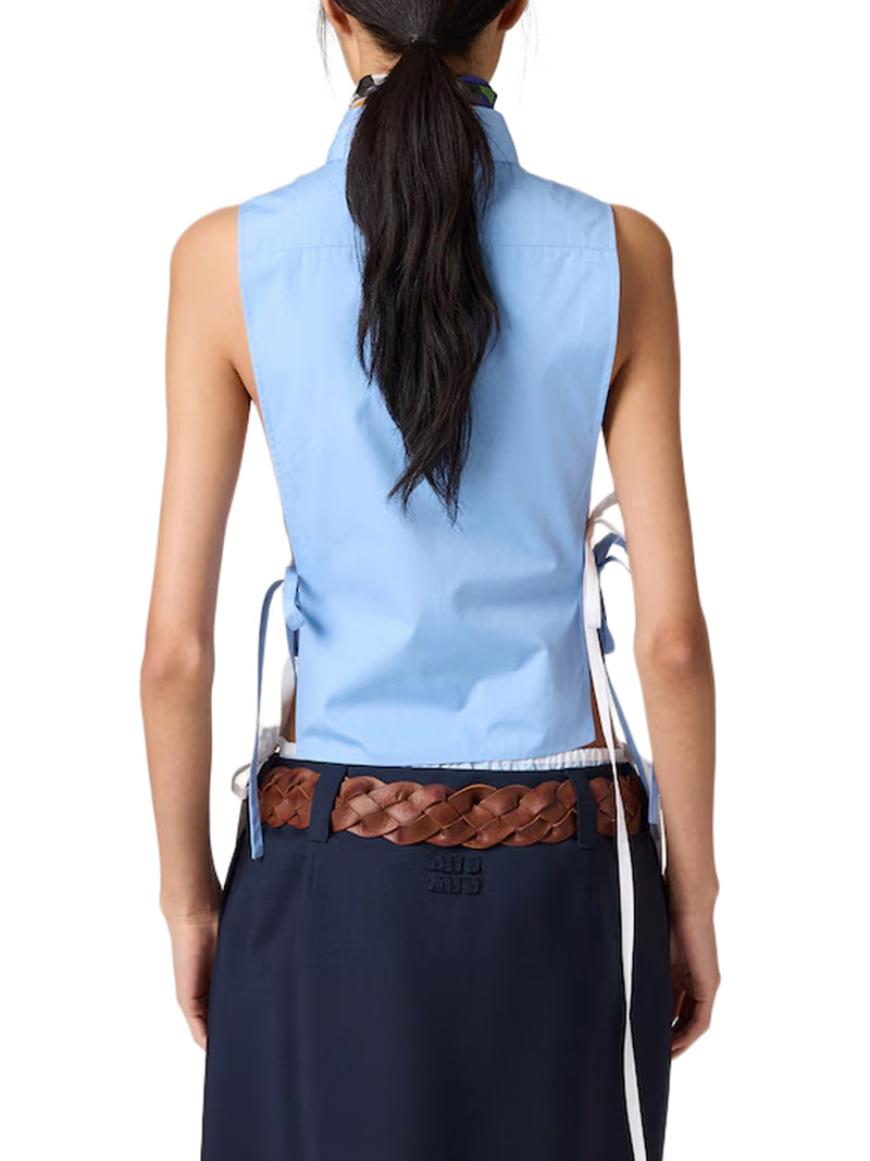 SLEEVELESS POPLIN SHIRT WITH RIBBONS