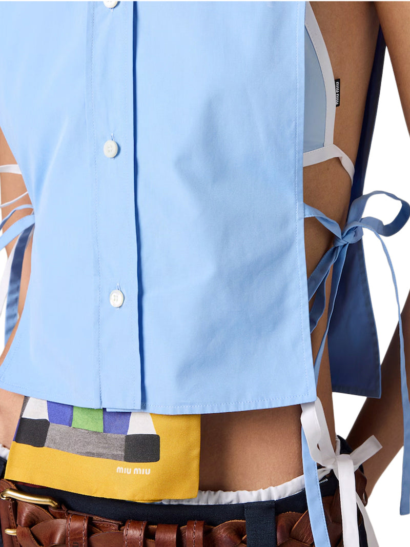 SLEEVELESS POPLIN SHIRT WITH RIBBONS