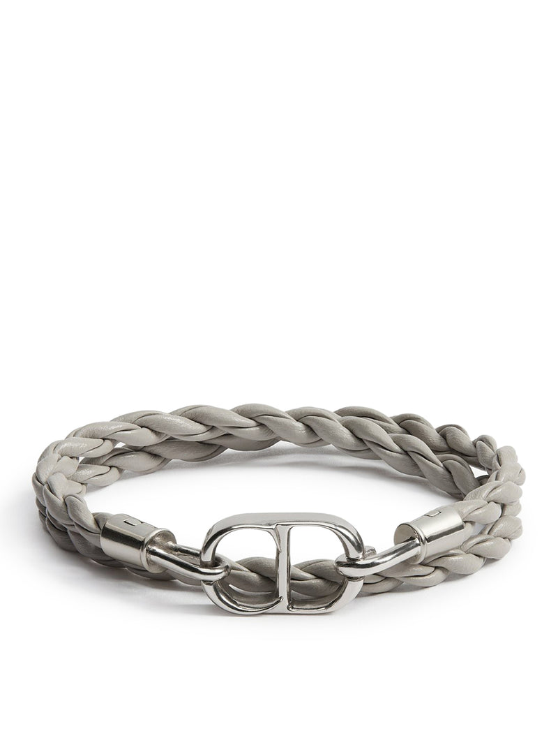 CD ICON DOUBLE BRACELET IN BRAIDED LEATHER