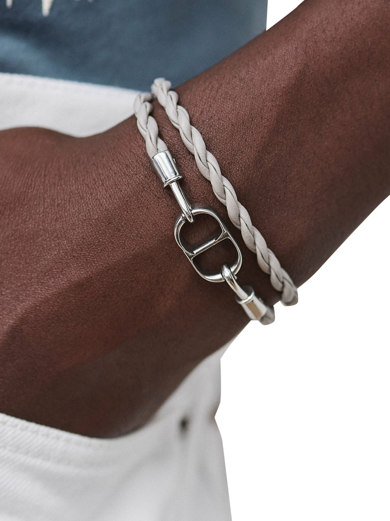 CD ICON DOUBLE BRACELET IN BRAIDED LEATHER