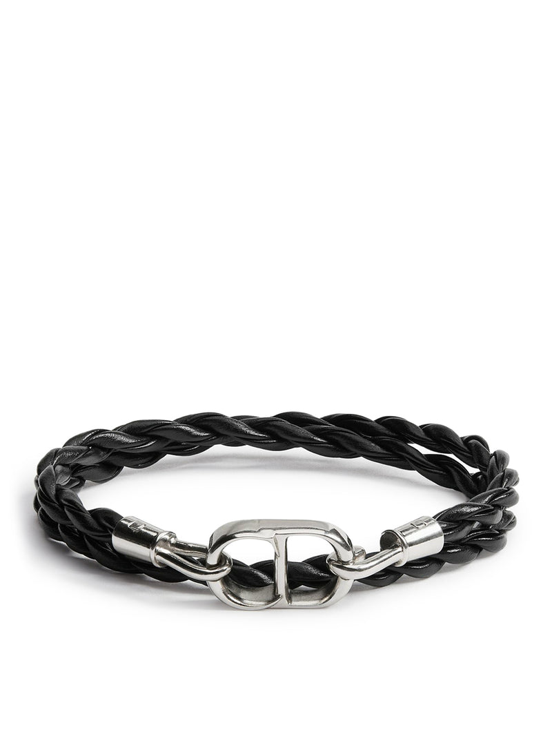 CD ICON DOUBLE BRACELET IN BRAIDED LEATHER