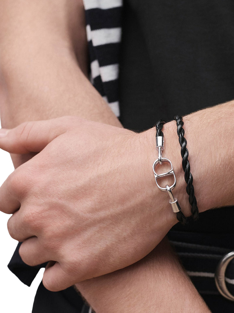 CD ICON DOUBLE BRACELET IN BRAIDED LEATHER