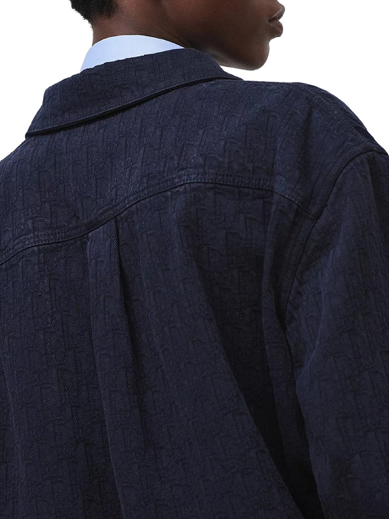 NAVY BLUE COTTON JACQUARD OBLIQUE SHIRT