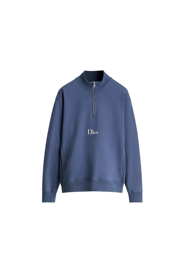 BLUE FLEECE COTTON ZIP-UP SWEATSHIRT