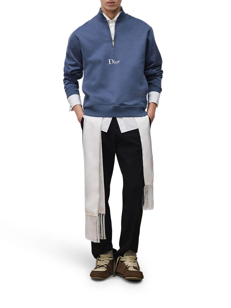BLUE FLEECE COTTON ZIP-UP SWEATSHIRT