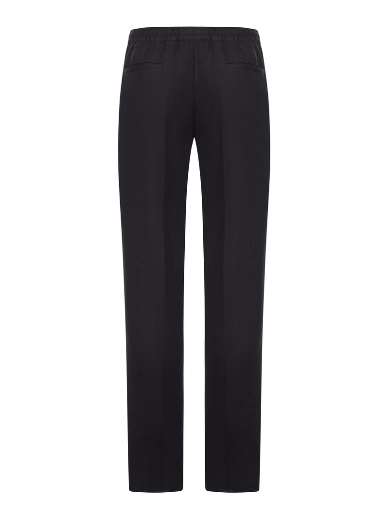 STRAIGHT FIT LINEN TROUSERS WITH ELASTIC WAIST