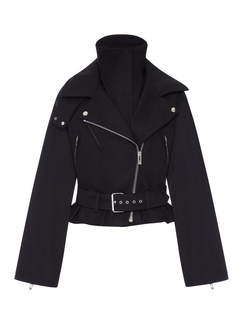SHORT COTTON BIKER JACKET WITH BELT