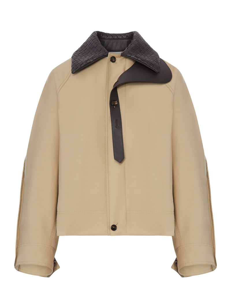 COTTON JACKET WITH LEATHER COLLAR