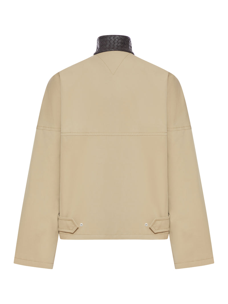 COTTON BLOUSON WITH WOVEN LEATHER COLLAR
