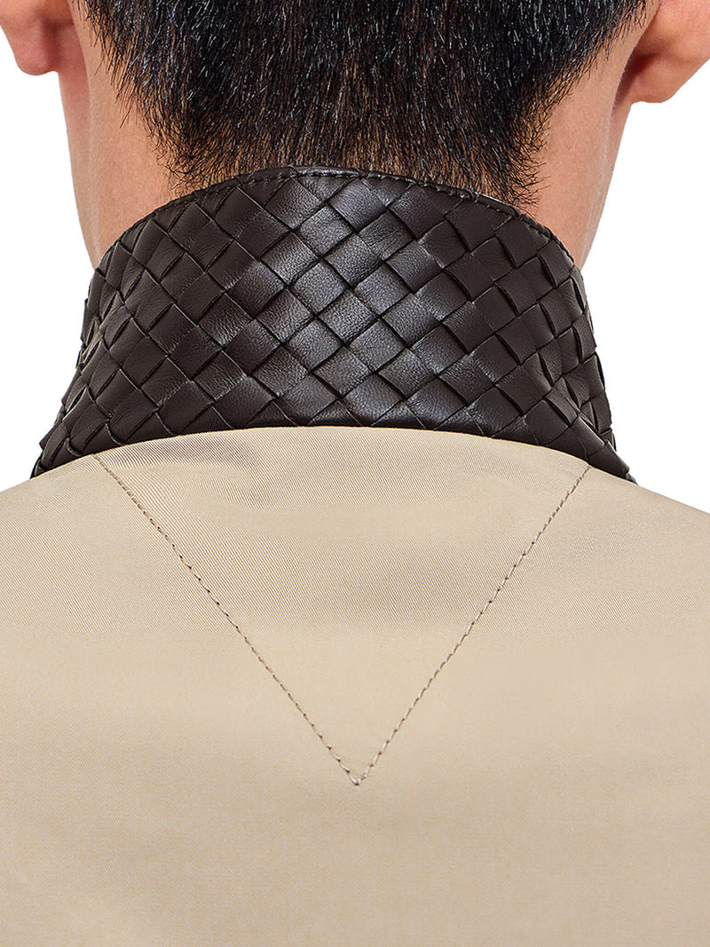 COTTON BLOUSON WITH WOVEN LEATHER COLLAR