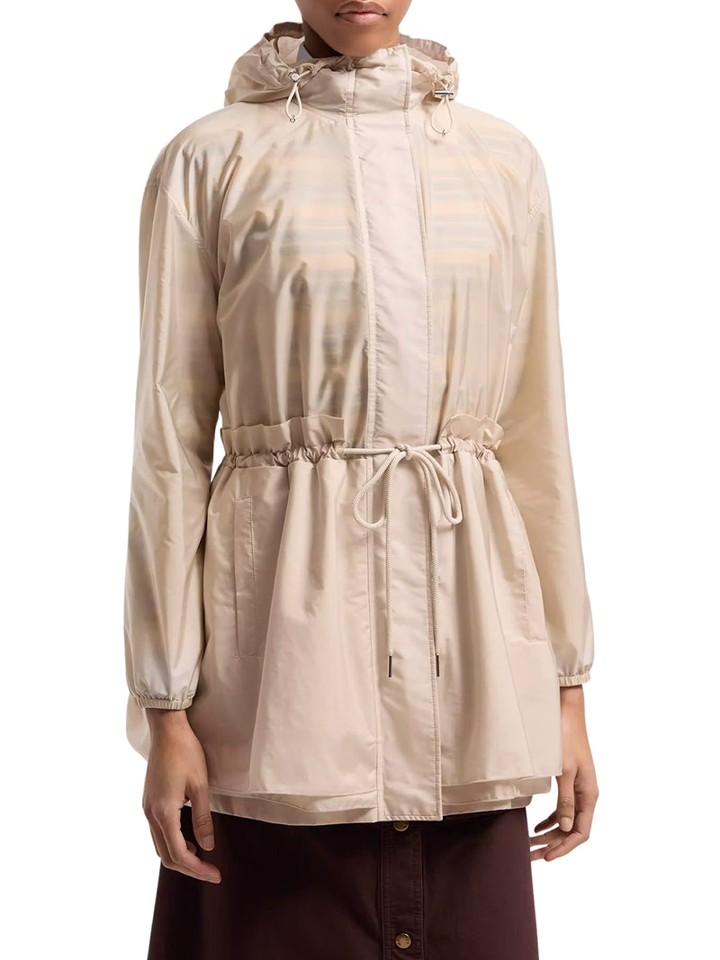 MIDI WETEAU JACKET WITH HOOD AND RUFFLES