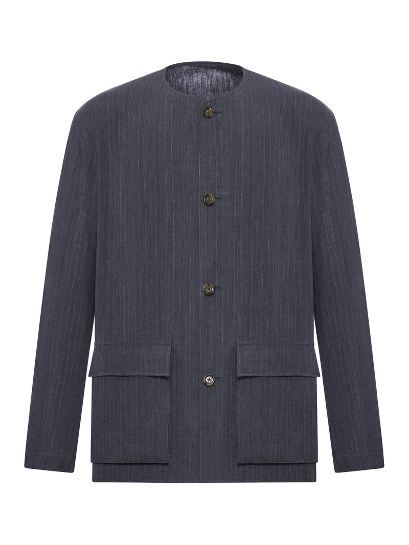 PINSTRIPED LINEN KOREAN JACKET