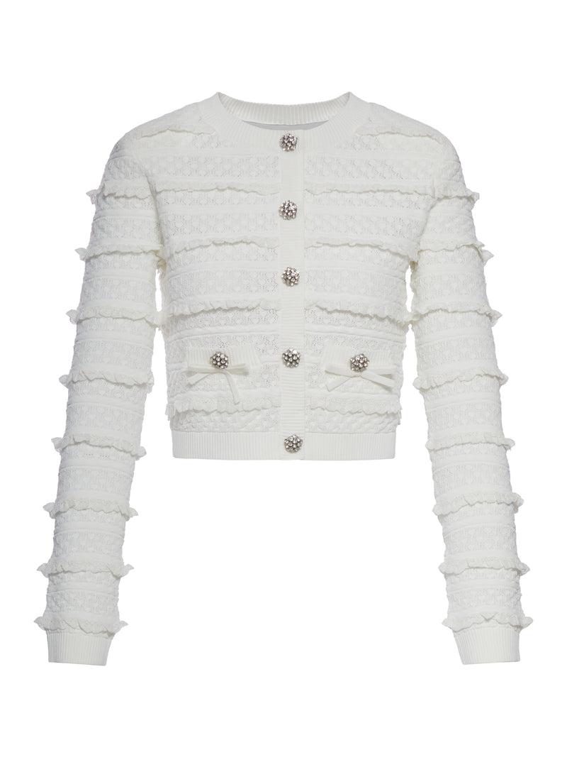 WHITE POINTELLE DIAMANTE CARDIGAN