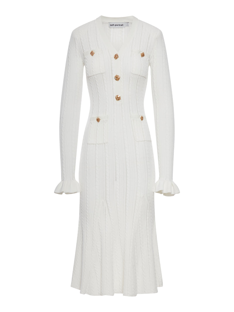 MIDI DRESS IN WHITE OPENWORK KNIT