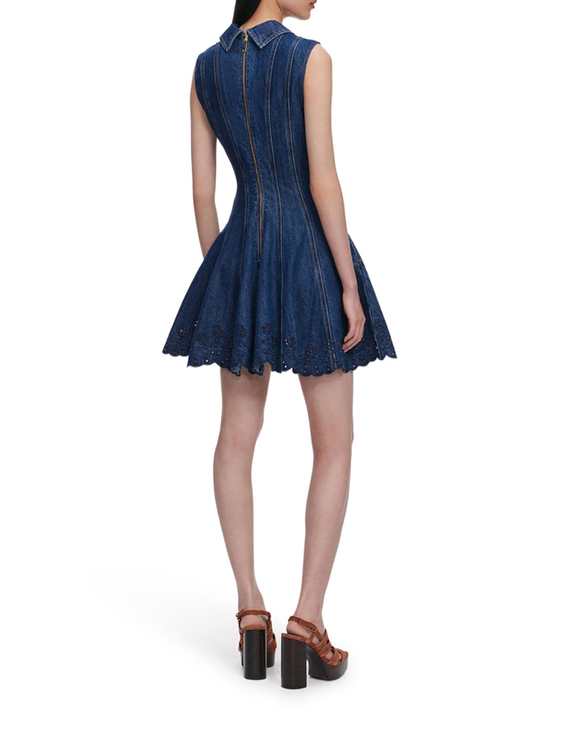 DENIM BRODERIE MINI DRESS