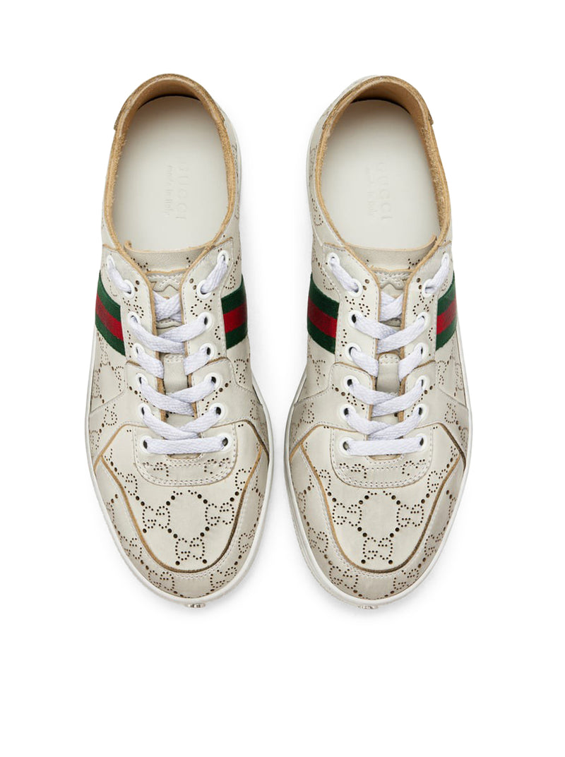 LEATHER SNEAKERS WITH ALLOVER GG AND WEB BAND