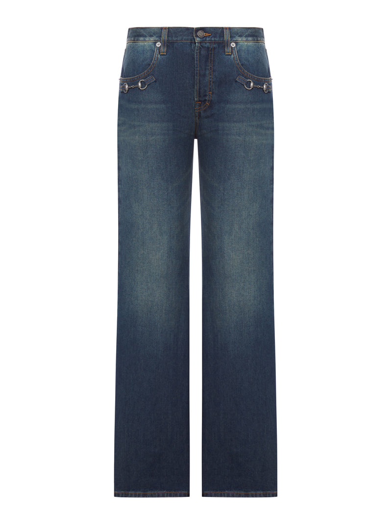 COTTON DENIM TROUSERS WITH CLAMP
