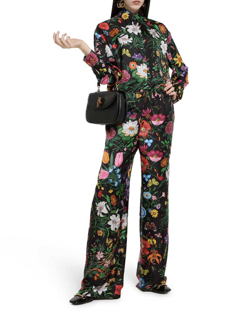 PRINTED SILK TWILL TROUSERS