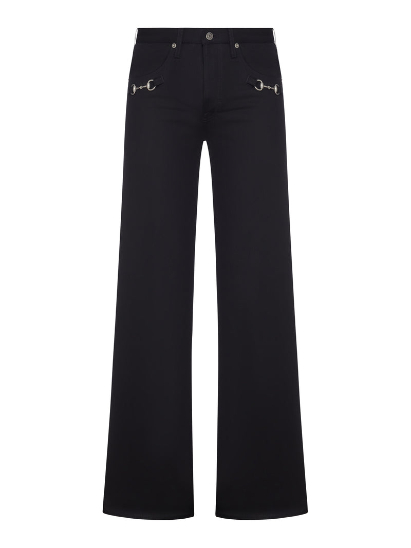 COTTON DENIM TROUSERS WITH HORSE DETAIL