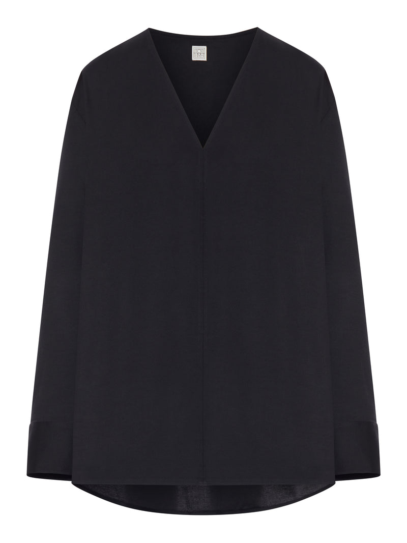 V-NECK COTTON POPLIN BLOUSE