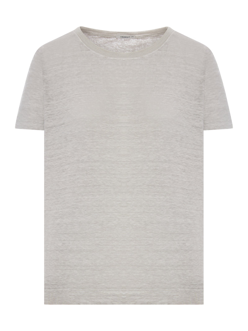 CREW NECK T-SHIRT IN MELANGE EFFECT LINEN