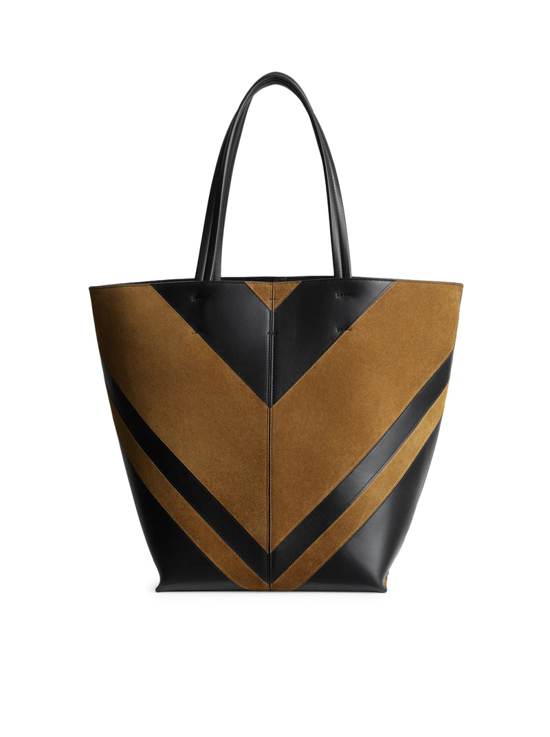 POT CABAS IN BLACK TOFFEE LEATHER AND SUEDE