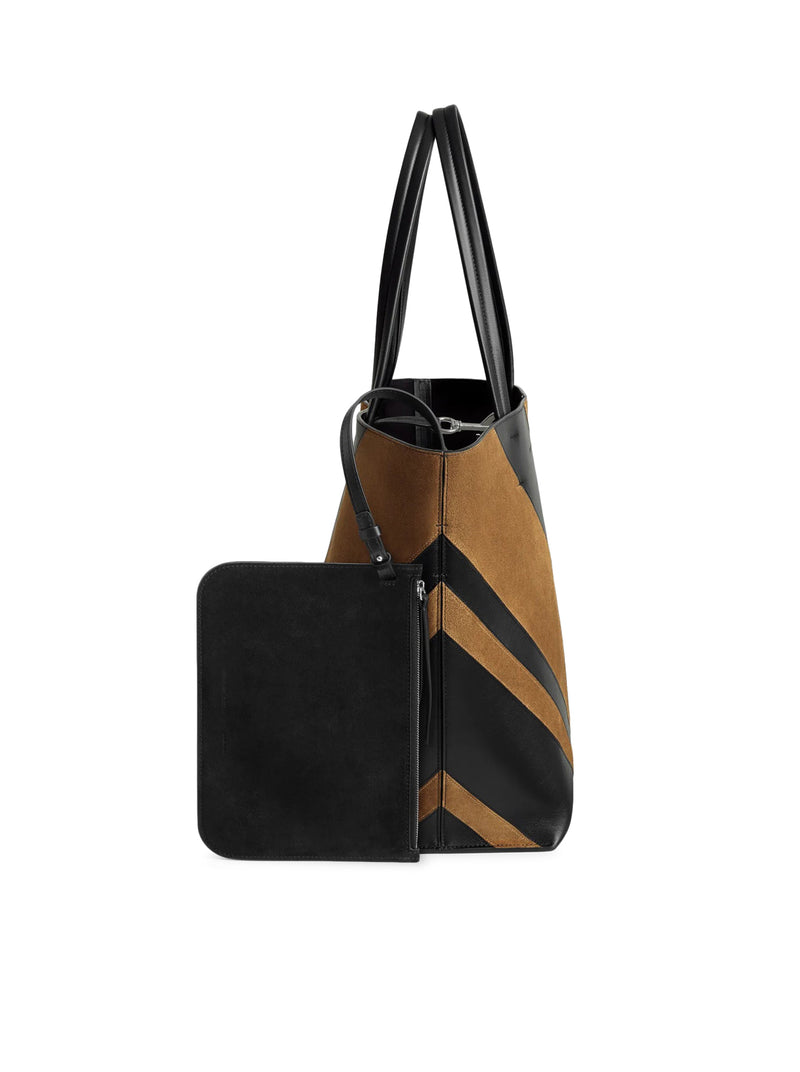 POT CABAS IN BLACK TOFFEE LEATHER AND SUEDE