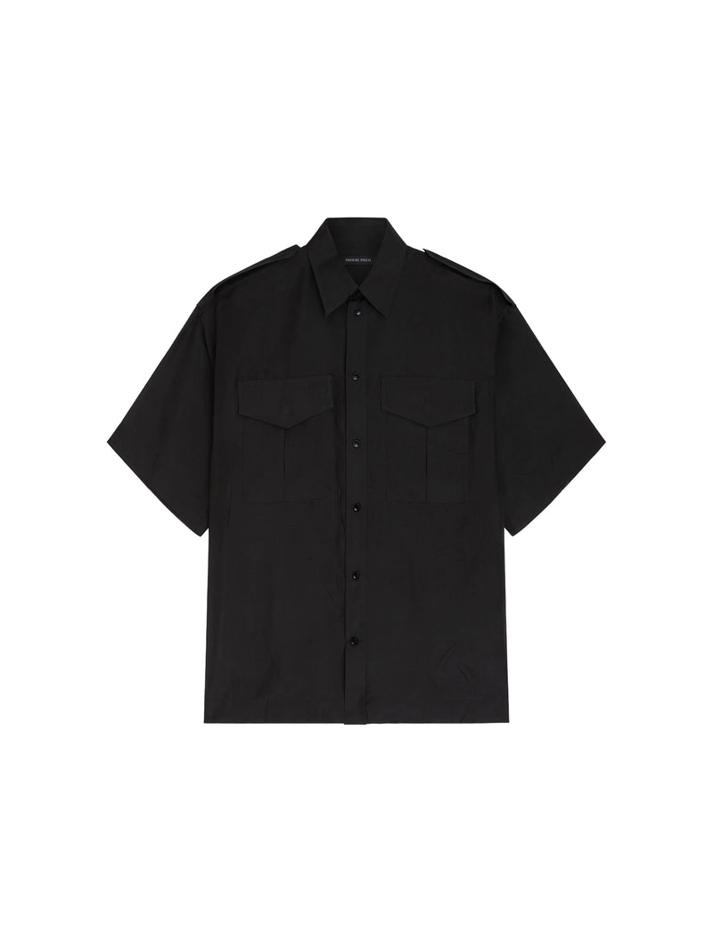 BLACK LIGHTWEIGHT HABOTAI SILK UTILITY SHIRT