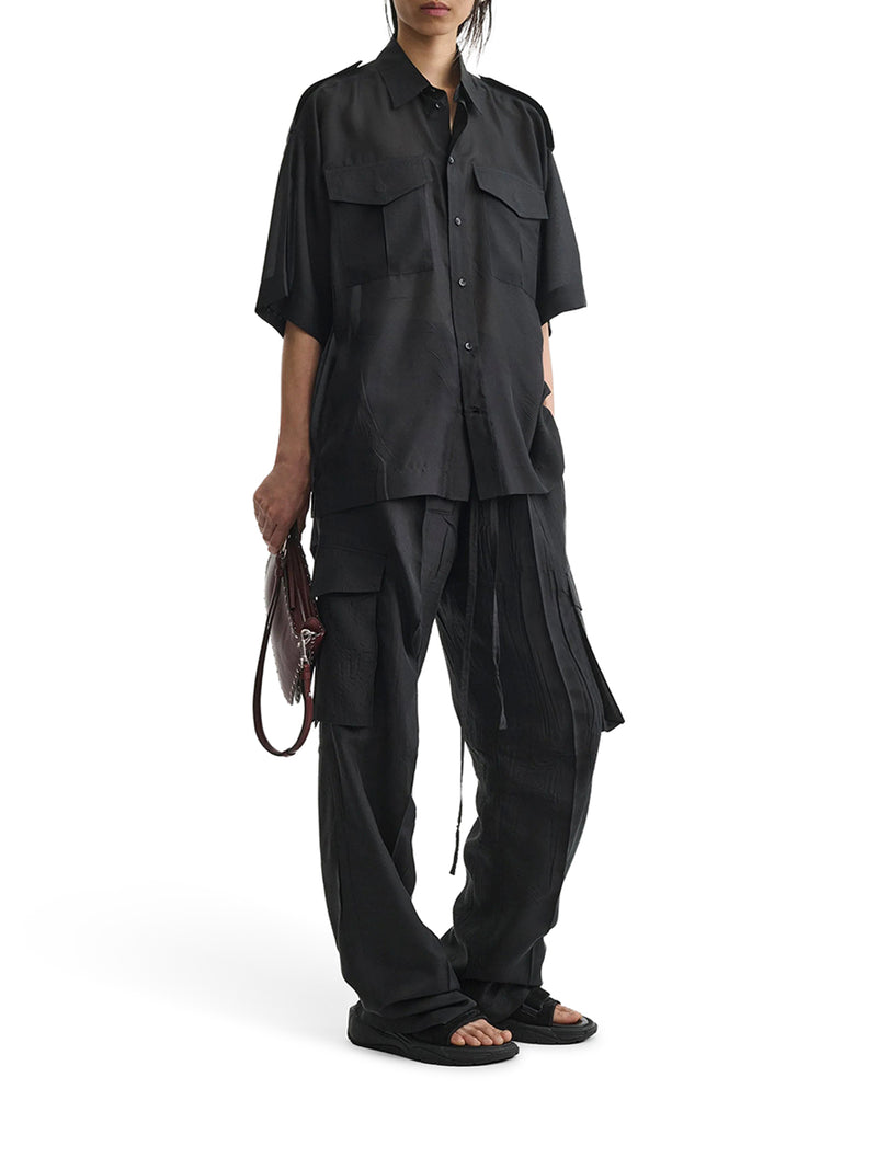 BLACK LIGHTWEIGHT HABOTAI SILK UTILITY SHIRT